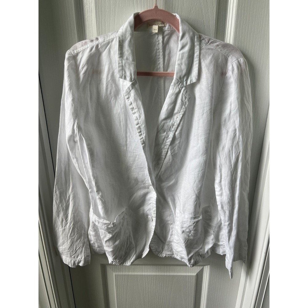 Eileen Fisher Blazer Jacket Womens White Organic Linen Unlined Lightweight Sz M